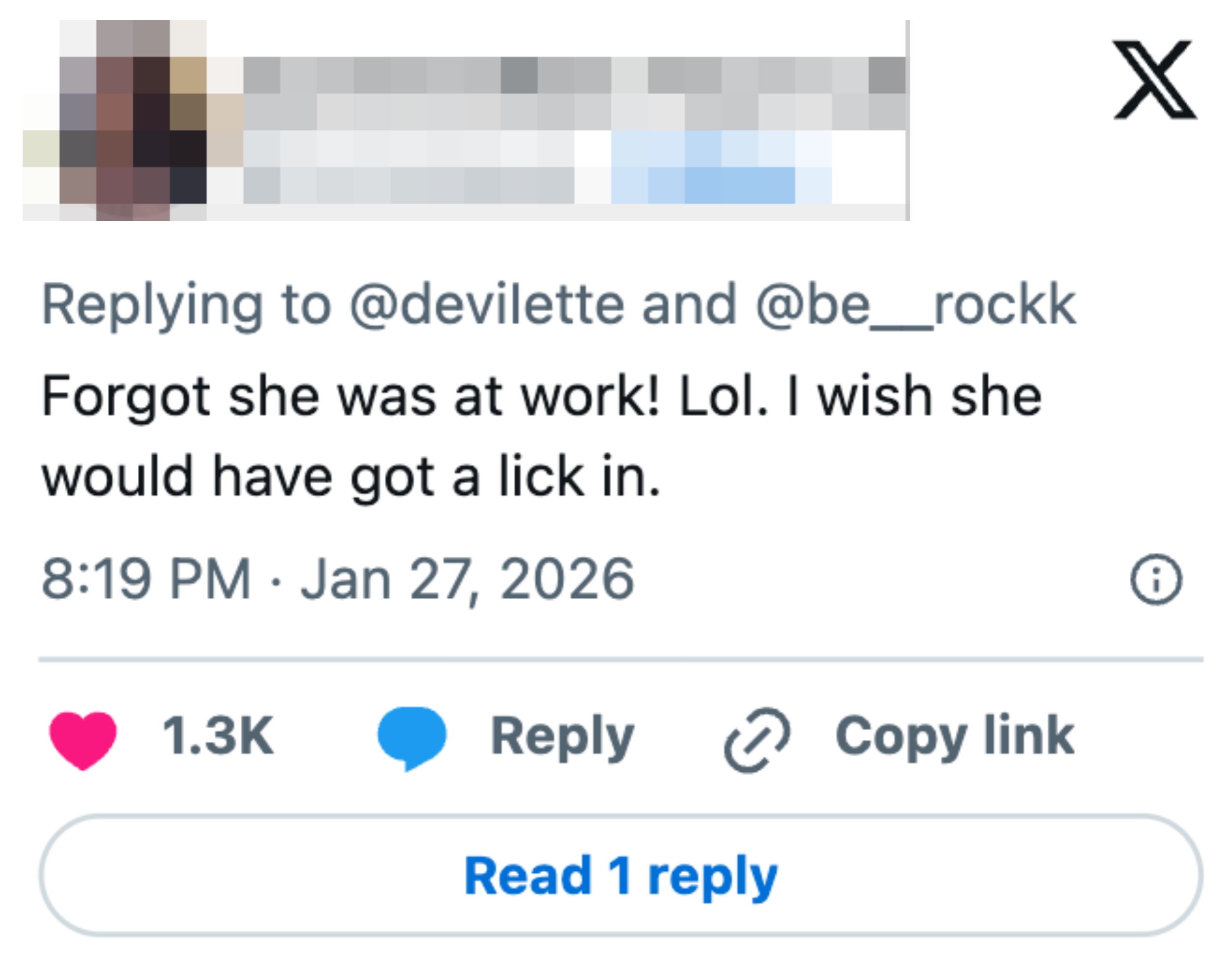 Sosiale medier-innlegg som svarer til @devilette og @be_rockk, og sier 