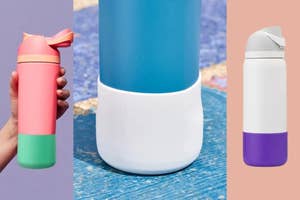 Three modern, reusable water bottles with sleek designs and various lid styles, ideal for eco-friendly shopping choices