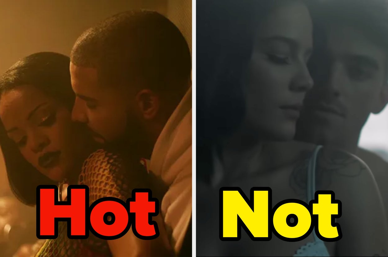 Two images side by side compare intimacy. One labeled "Hot" shows an affectionate couple, the other labeled "Not" shows a distant couple