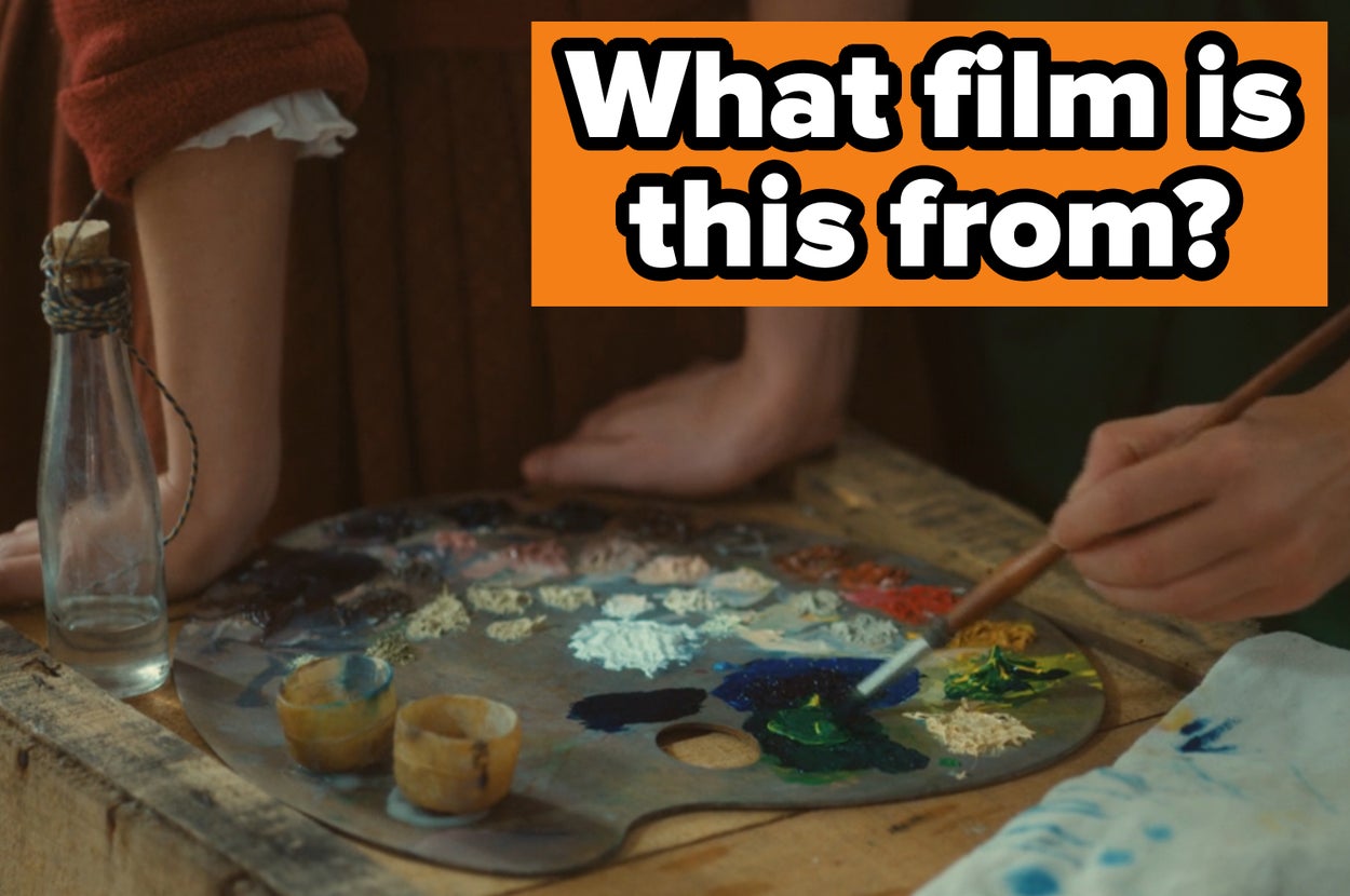 Left: Person painting on a palette with various paint colors. Right: Person sitting on bed, gazing at a window in a small, dimly-lit room