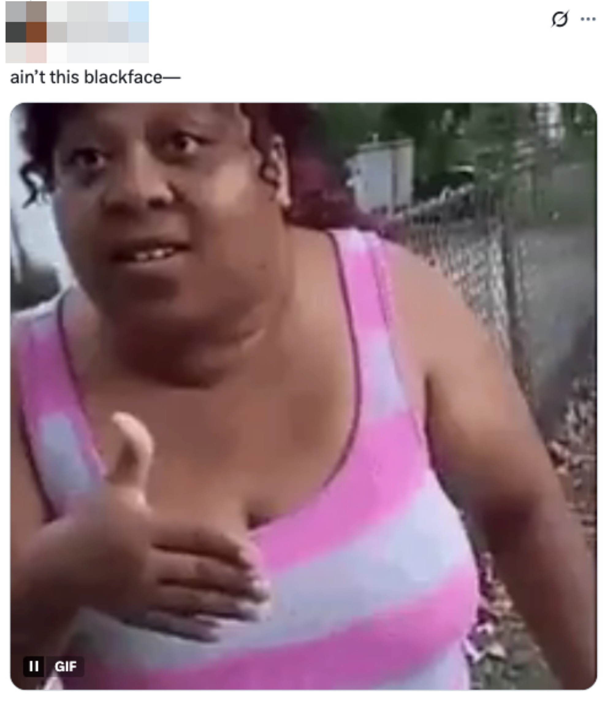 Person successful  a striped vessel  apical  gesturing with hand. Tweet substance   questions "ain’t this blackface—."