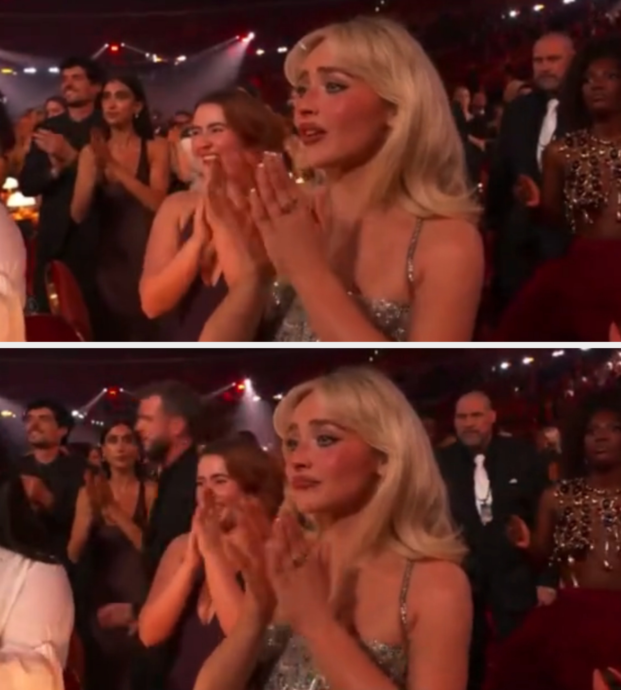 Sabrina astatine  the Grammys, looking emotional