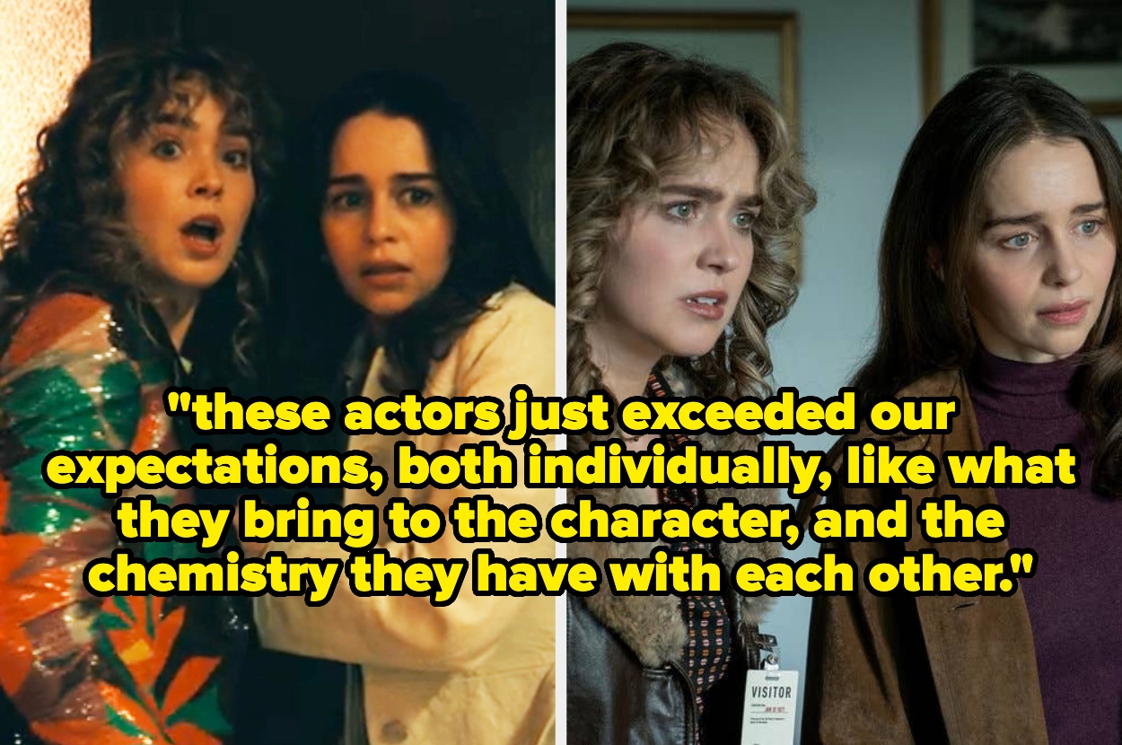 Two scenes show actors reacting emotionally. Quote highlights actors' performances and chemistry