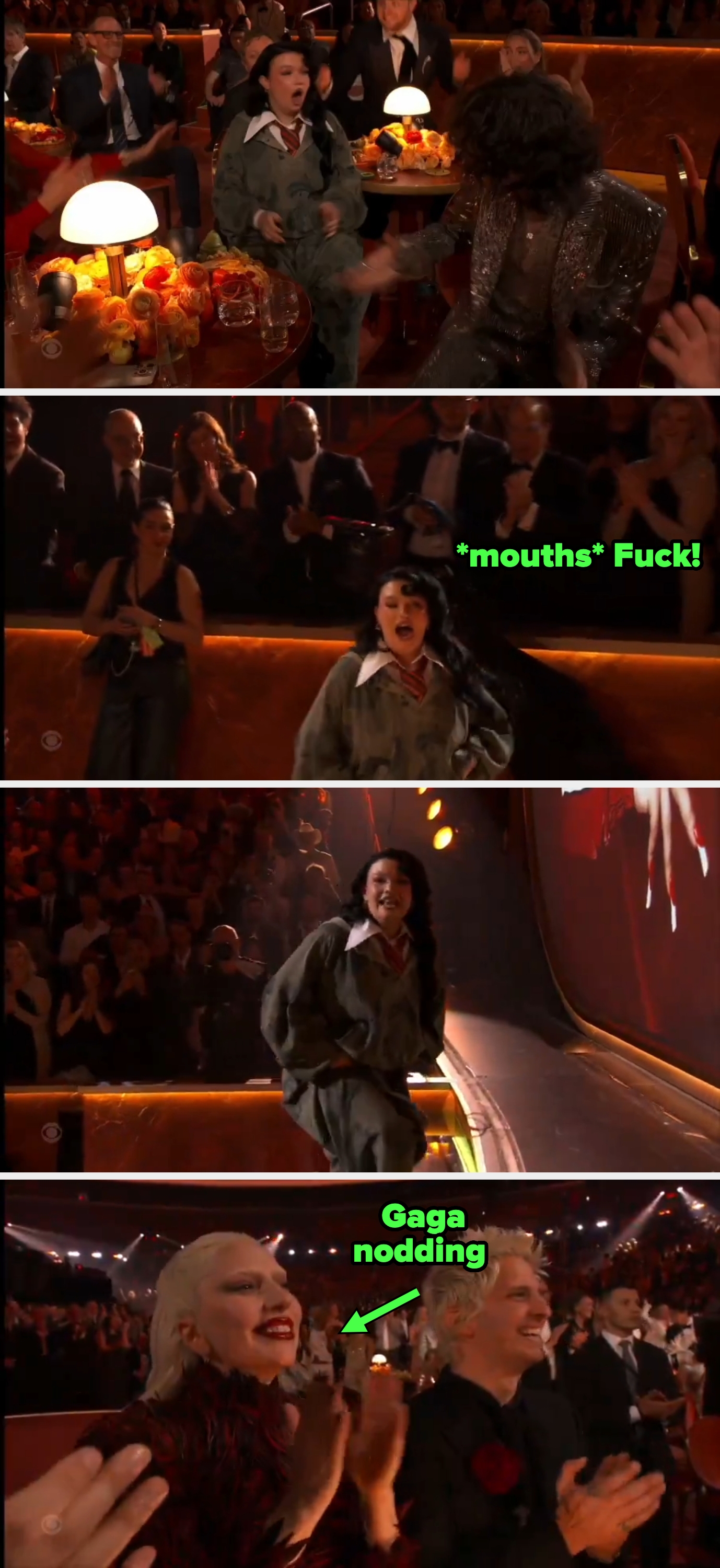 People cheer astatine  an event; a idiosyncratic   is wearing a baggy suit   and different  is successful  a sparkling outfit