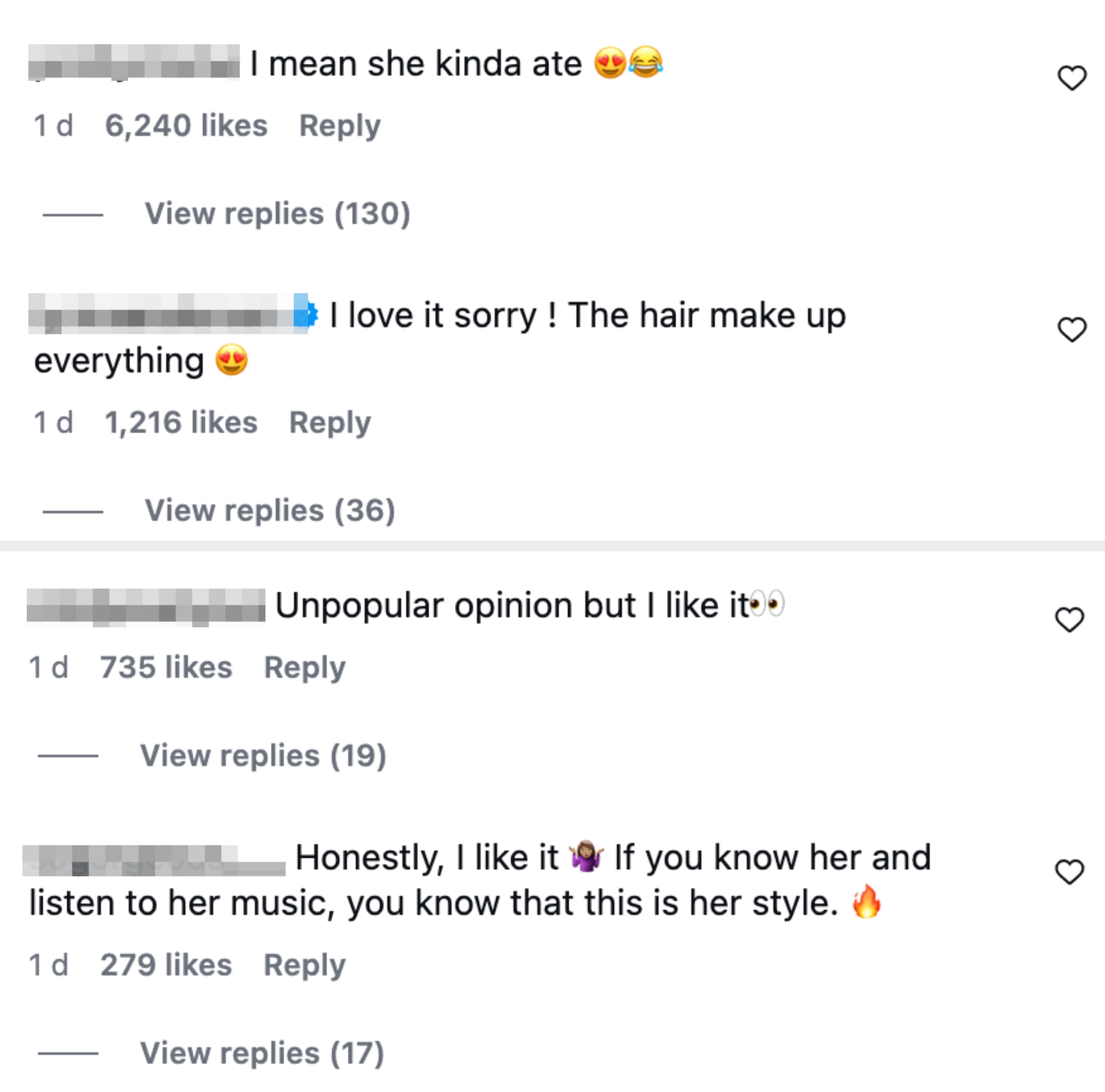 Social media comments praising Chappell's outfit