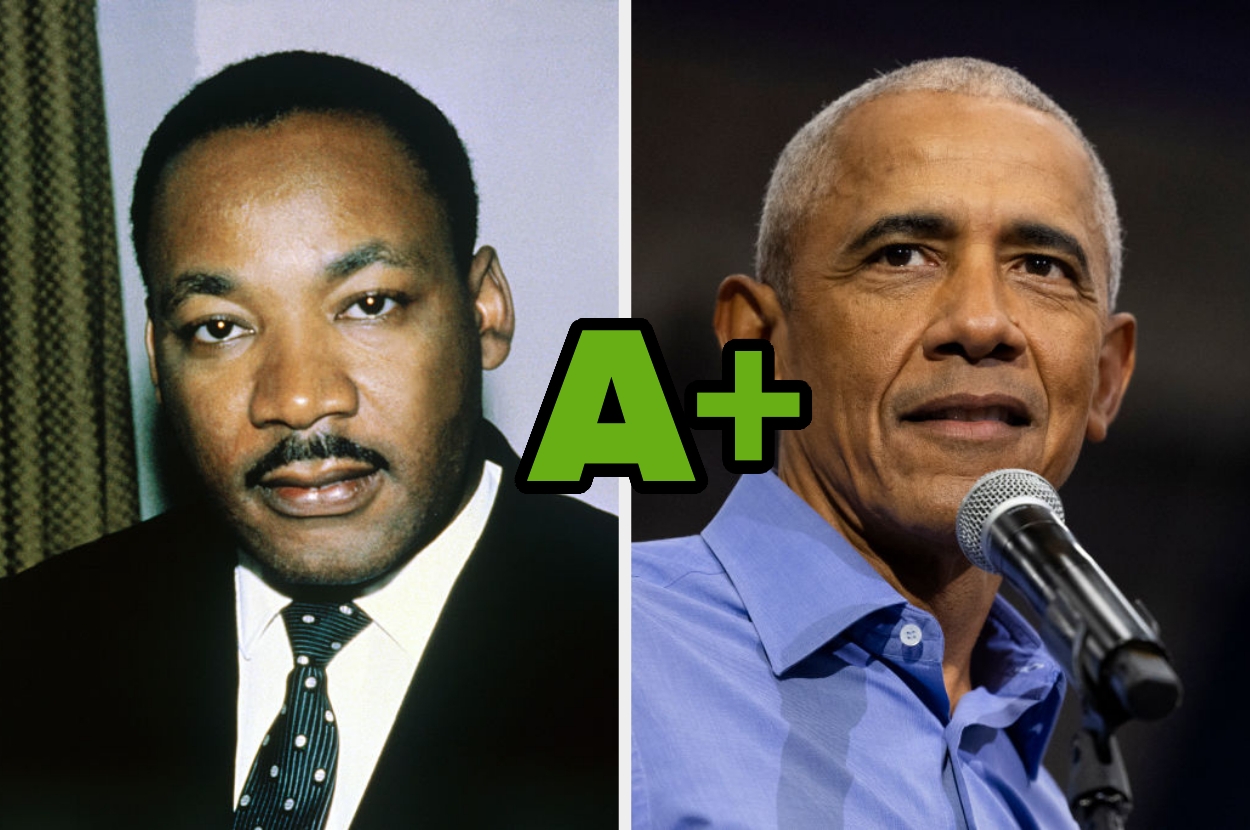 Two men in formal attire, each shown in profile. The image has a large "A+" between them