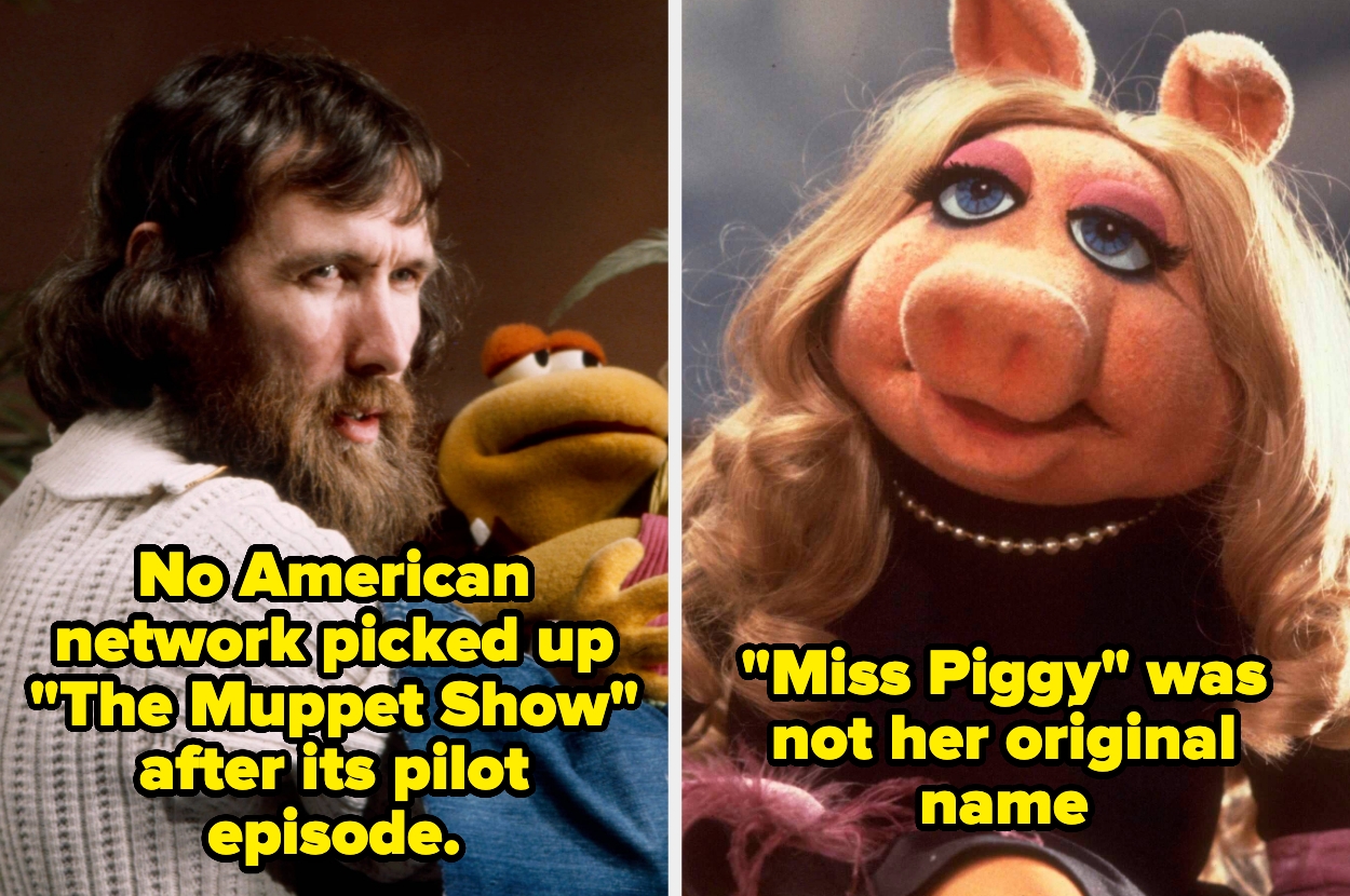 Jim Henson and Muppet in one image, Miss Piggy in another, with text about "The Muppet Show" pilot and Miss Piggy's name origin