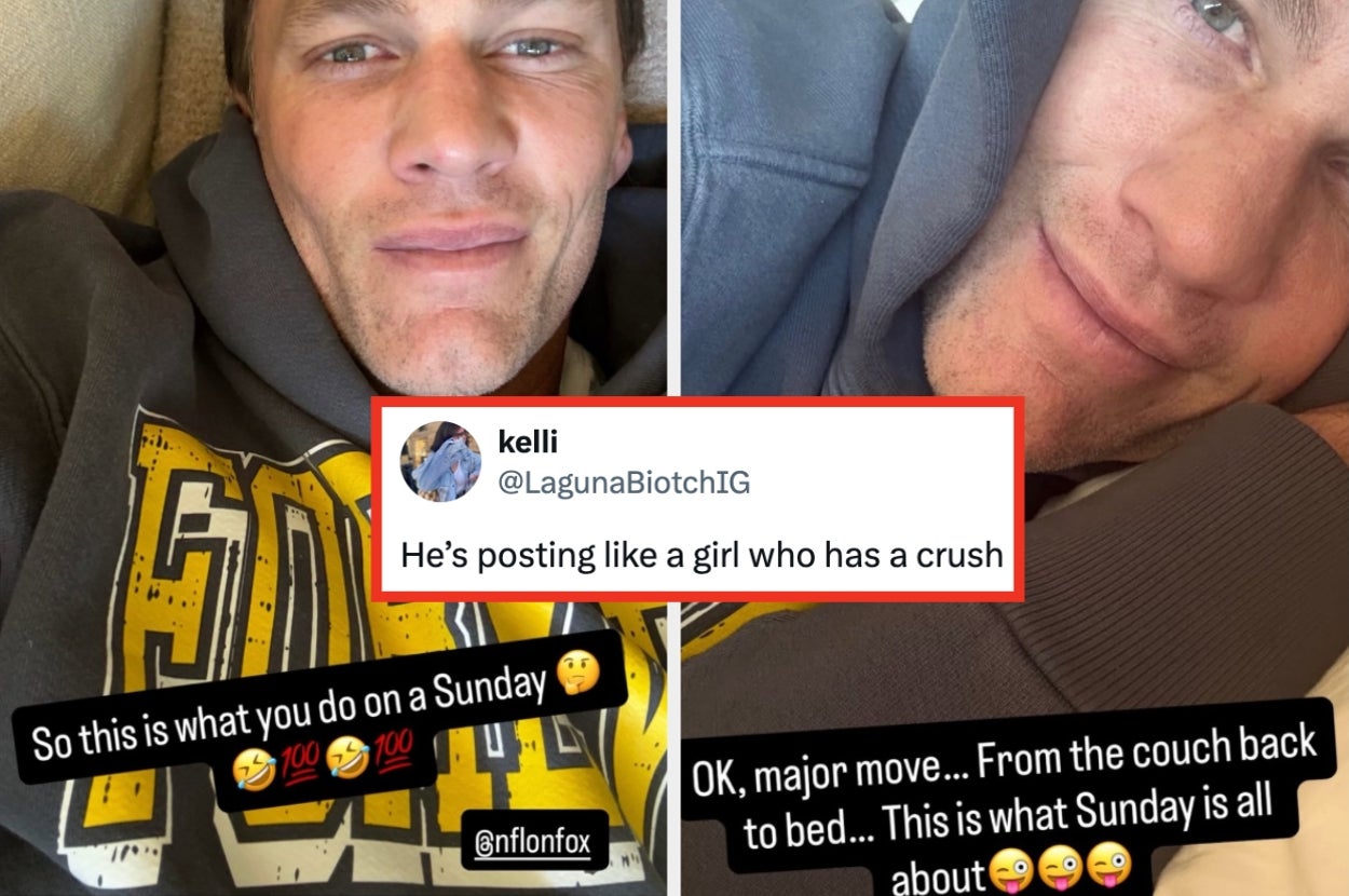 A person in a hoodie relaxes, taking selfies. Text overlay reads about Sunday activities, humorously comparing posting style to having a crush