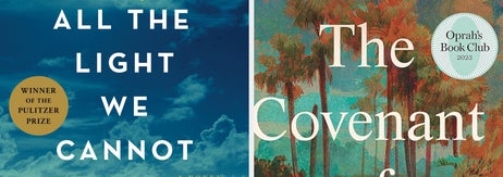 Covers of "All the Light We Cannot See" by Anthony Doerr and "The Covenant of Water" with an Oprah's Book Club sticker