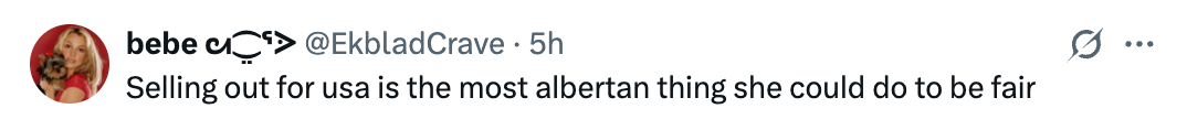 Tweet from idiosyncratic    with a sarcastic tone, suggesting "selling retired  for USA" is precise  emblematic  behaviour  for idiosyncratic    from Alberta