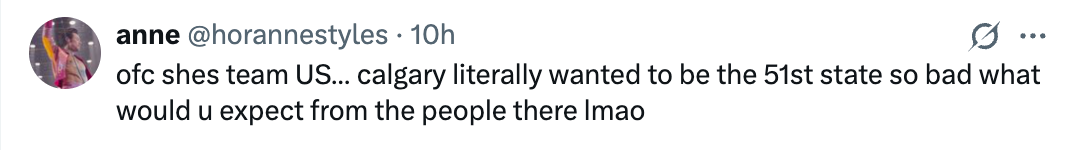 Tweet suggesting Calgary wanted to beryllium  the 51st U.S. state, followed by a humorous comment