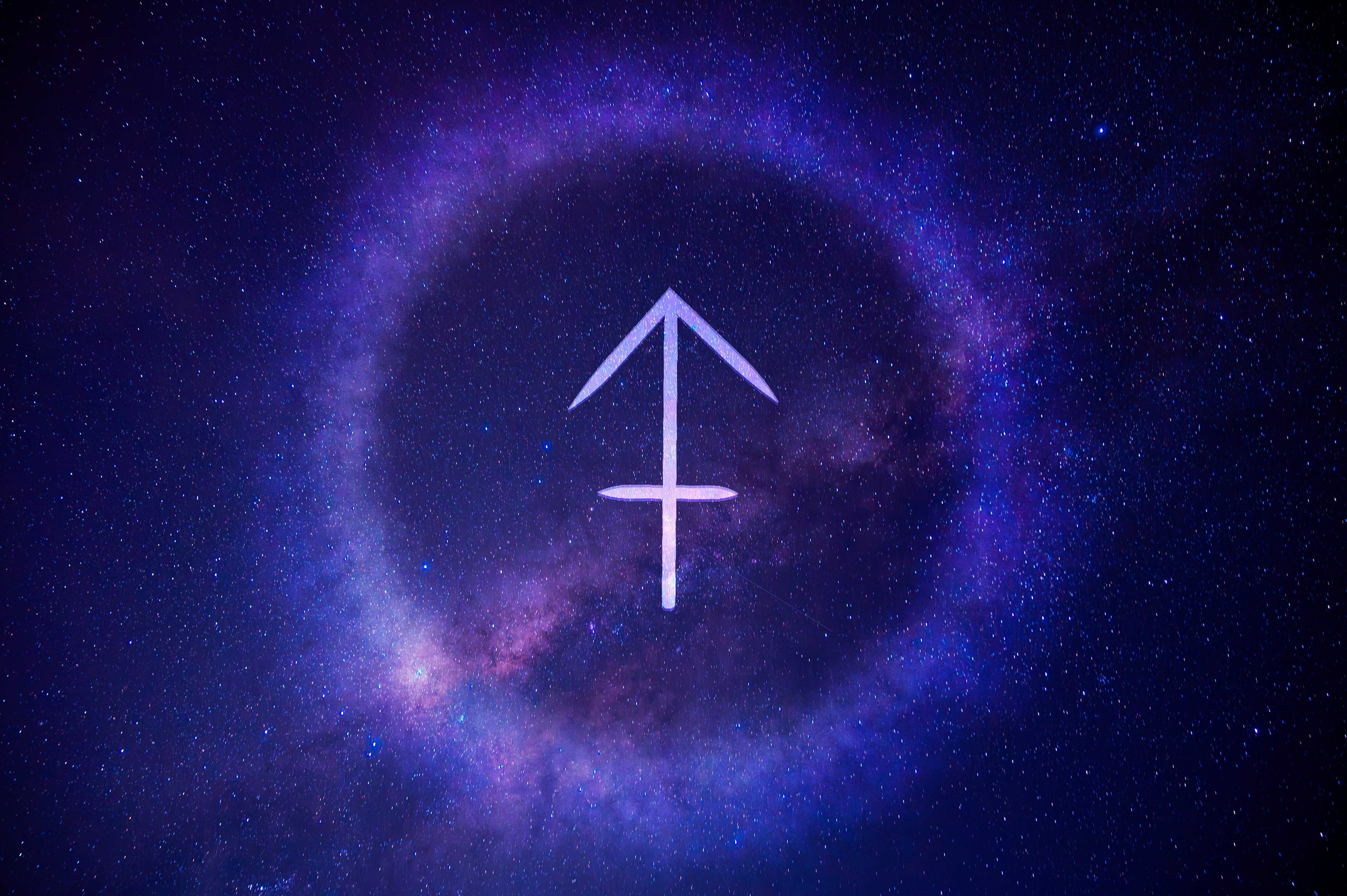 Upward arrow and horizontal enactment     awesome    centered wrong   a galaxy-inspired circular background