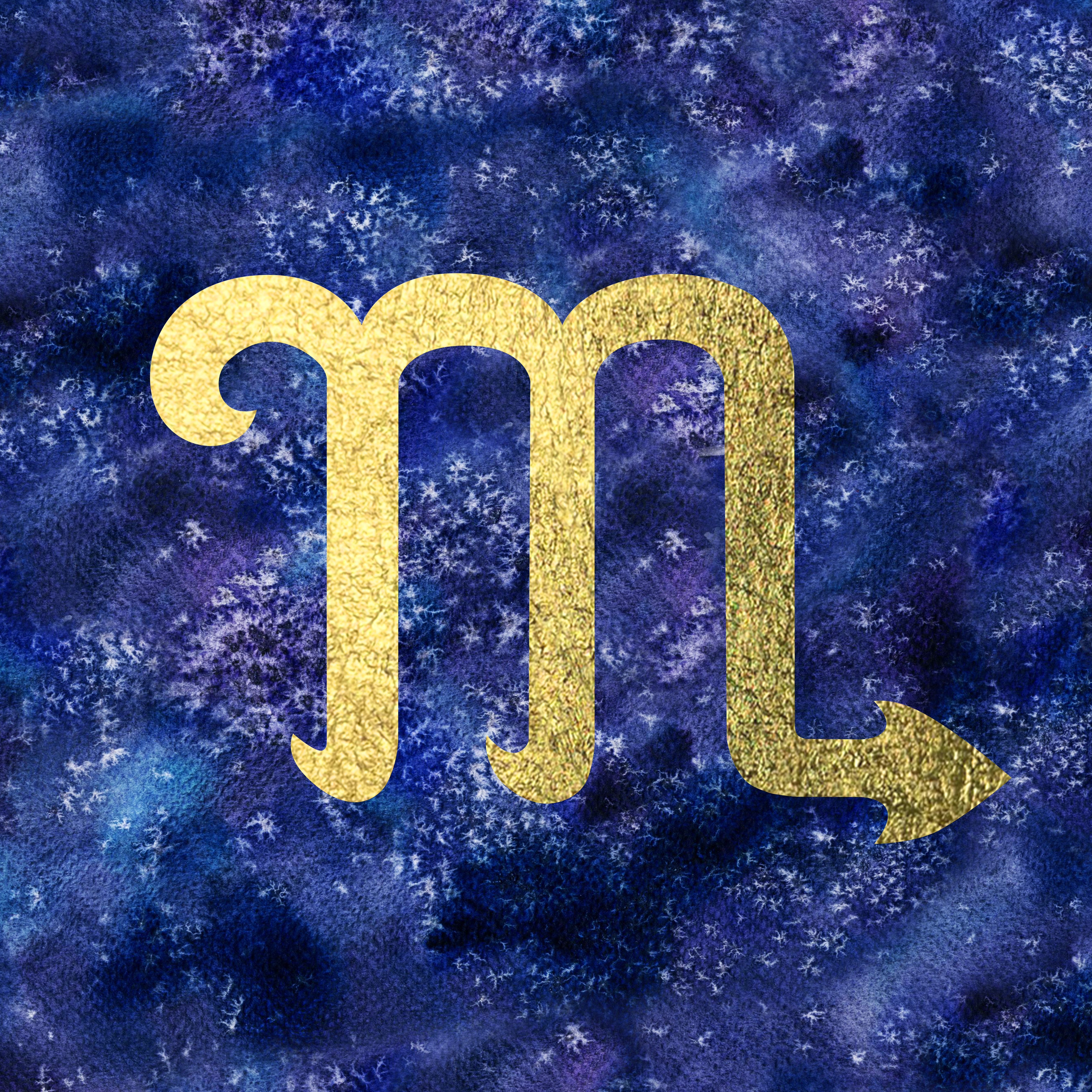 Gold Scorpio zodiac awesome    connected  a textured, acheronian  bluish  background