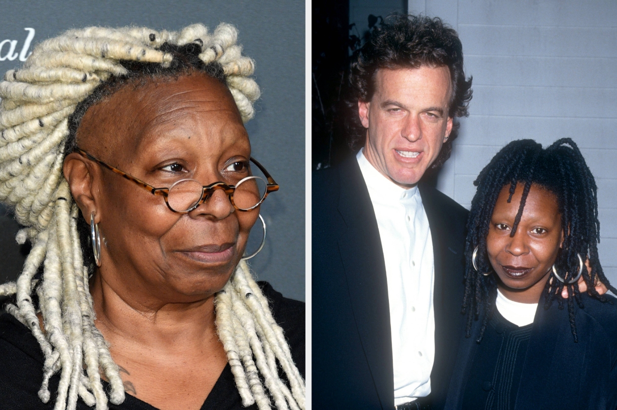Two side-by-side images: Left shows person with light dreadlocks and glasses; right shows them with dark dreadlocks next to a smiling man in a suit