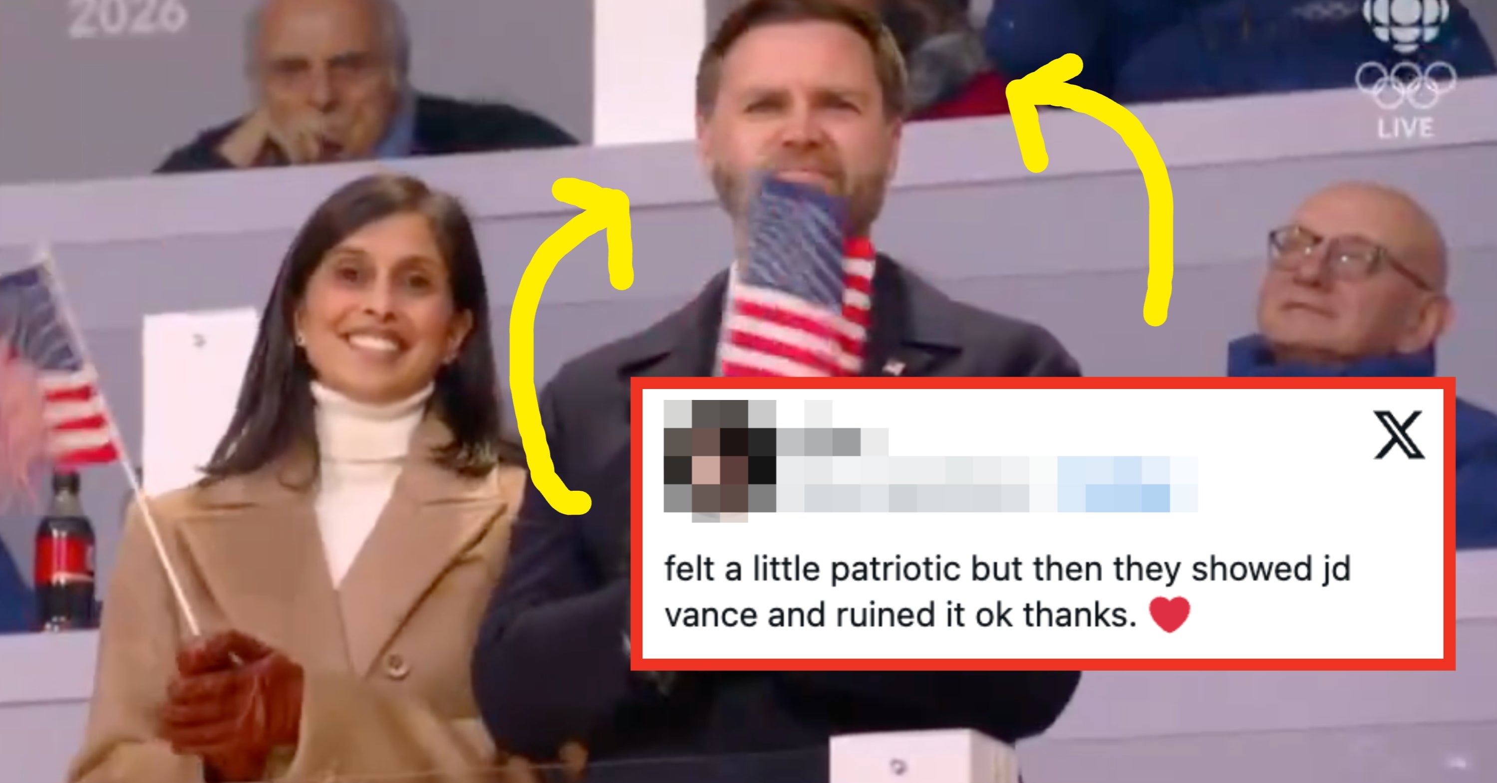"Felt A Little Patriotic But Then They Showed JD Vance And Ruined It Ok Thanks": The VP Just Got Absolutely Demolished By The Audience At The Olympics, And I'm Literally Going To Flood My House With Pee From Laughter