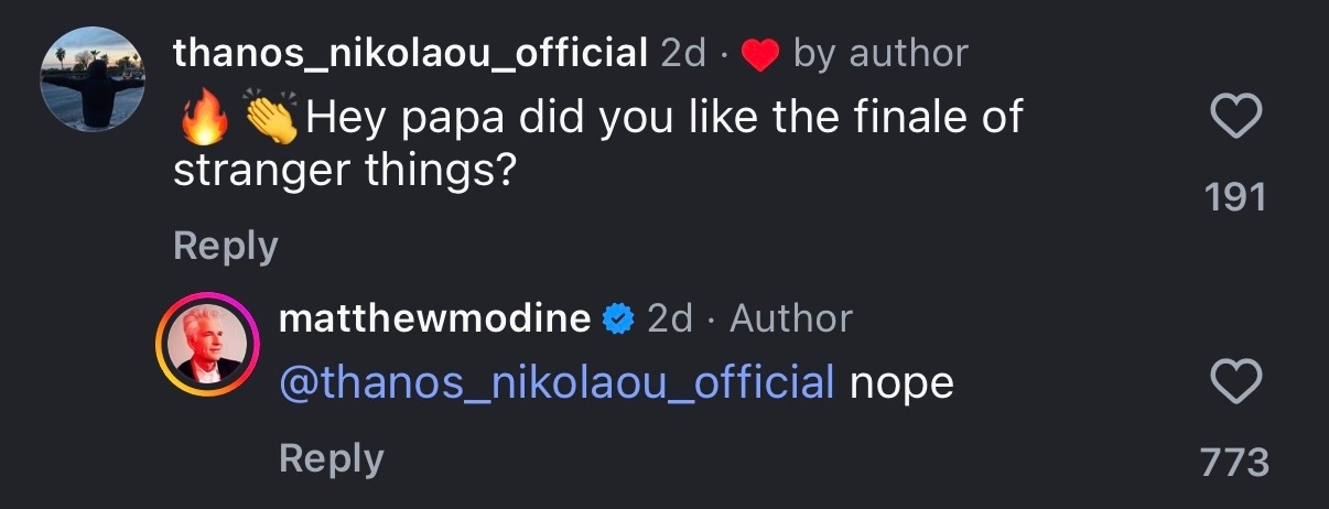 Matthew Modine says helium  didn't similar  the Stranger Things finale successful  effect   to a instrumentality   question   connected  Instagram