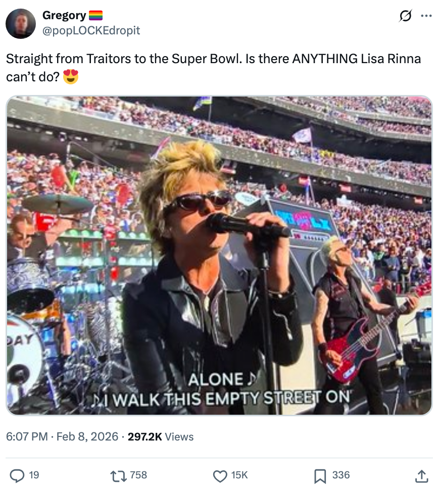 Billy Armstrong singing on stage at the Super Bowl