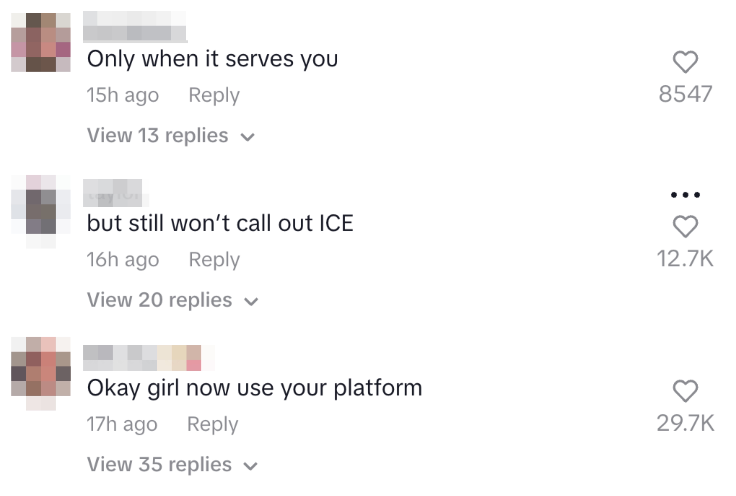 Social media comments discussing idiosyncratic    not calling retired  ICE, with suggestions to usage  their platform