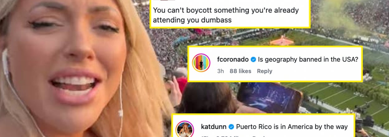 This Woman Trying To Boycott Bad Bunny While Standing In The Super Bowl Crowd Is The Most Embarrassing Thing I've Seen All Week