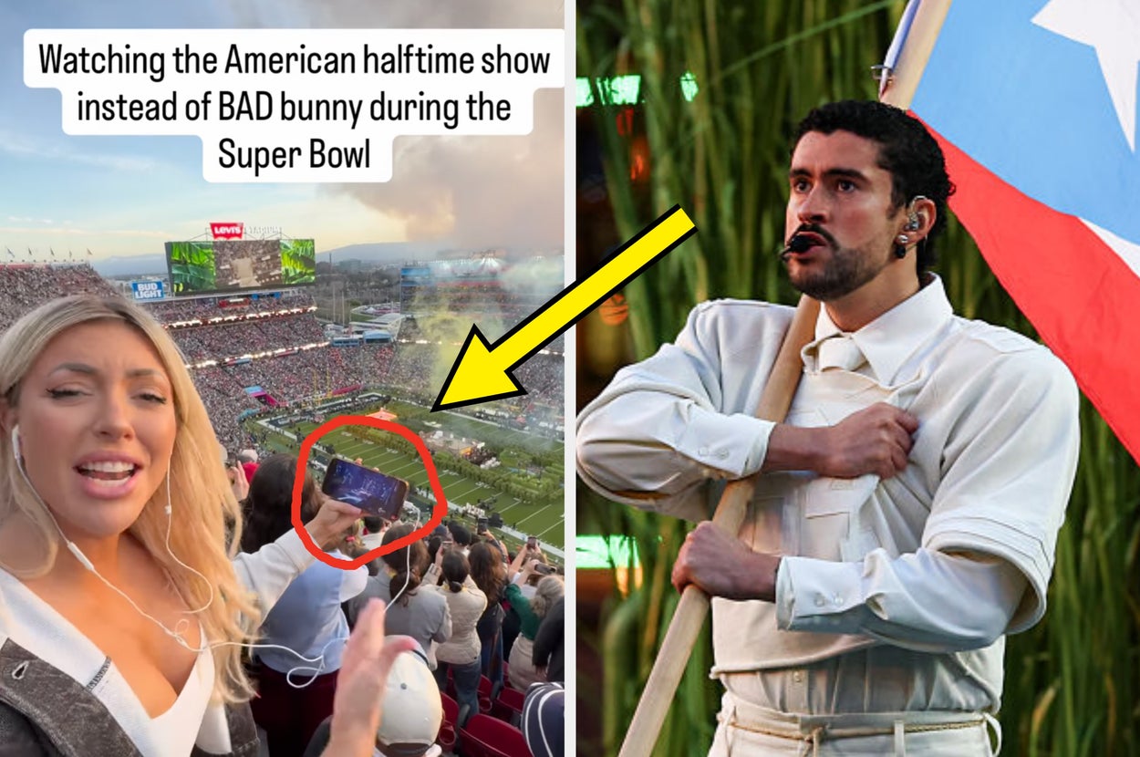 This Woman's "Boycott" Of Bad Bunny's Halftime Performance While Standing In The Crowd Is Certainly...Something