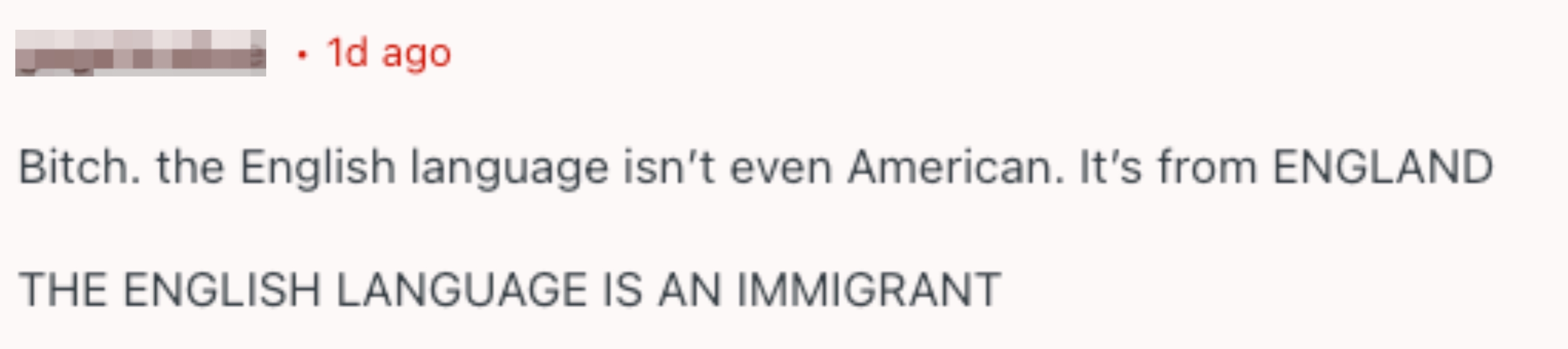User comments connected  English language's British origin, calling it an "immigrant."
