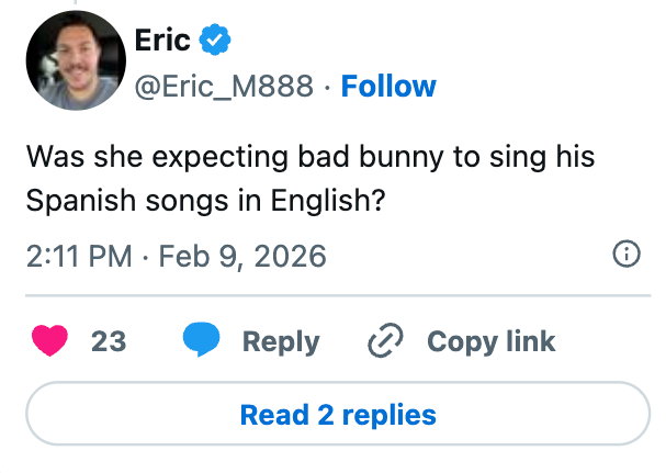 Tweet questioning if idiosyncratic    expected Bad Bunny to execute  successful  English alternatively  of Spanish