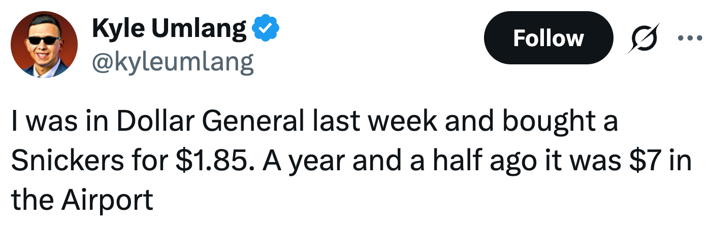  $1.85 astatine  Dollar General versus $7 astatine  the airport
