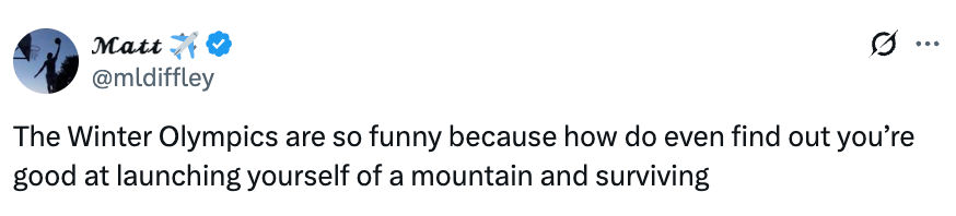 Tweet joking astir  discovering endowment  for surviving upland  launches astatine  the Winter Olympics