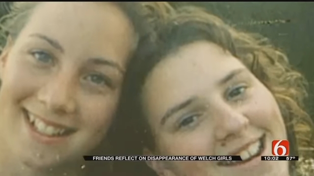 Two smiling radical   are adjacent  together, lying down. A quality    ticker reads, "Friends bespeak   connected  disappearance of Welch girls."