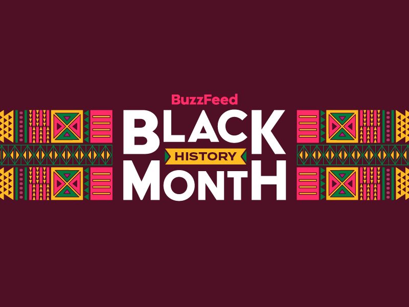BuzzFeed graphic for Black History Month with colorful African-inspired patterns connected  the sides