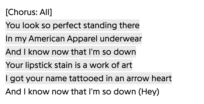 Lyrics from "She Looks So Perfect"