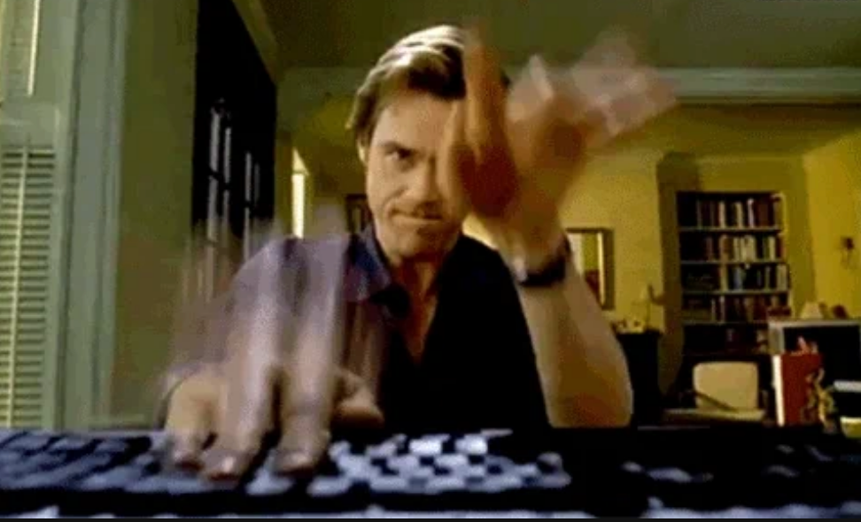 Jim Carrey rapidly   typing connected  a keyboard