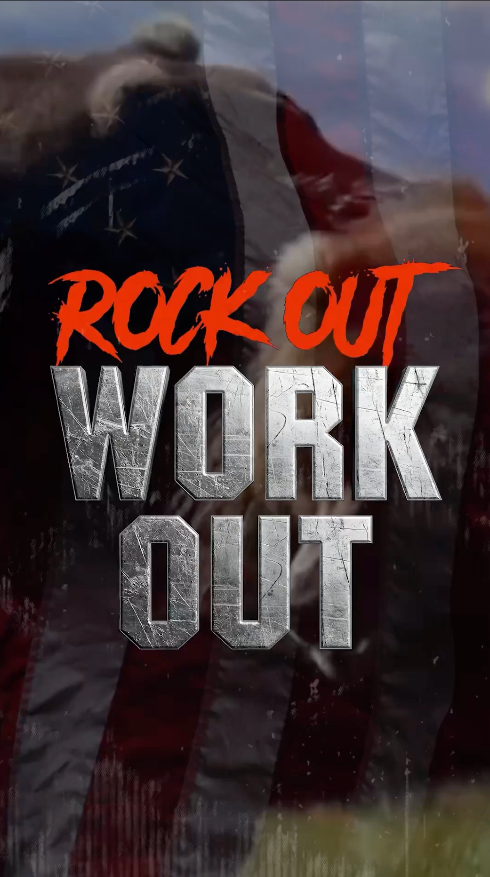 Teksten lyder: "Rock Out Work Out" mot flaggbakgrunn