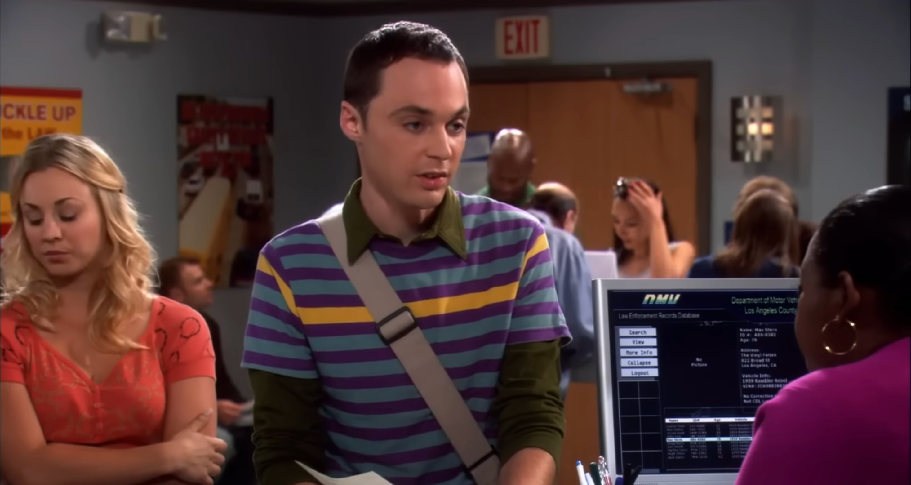 Sheldon Cooper arguing with the woman  astatine  the DMV