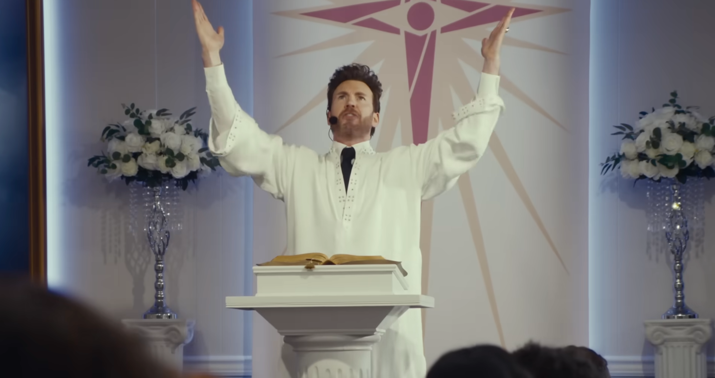 Chris Evans arsenic  a pastor preaching passionately successful  "Honey Don't"