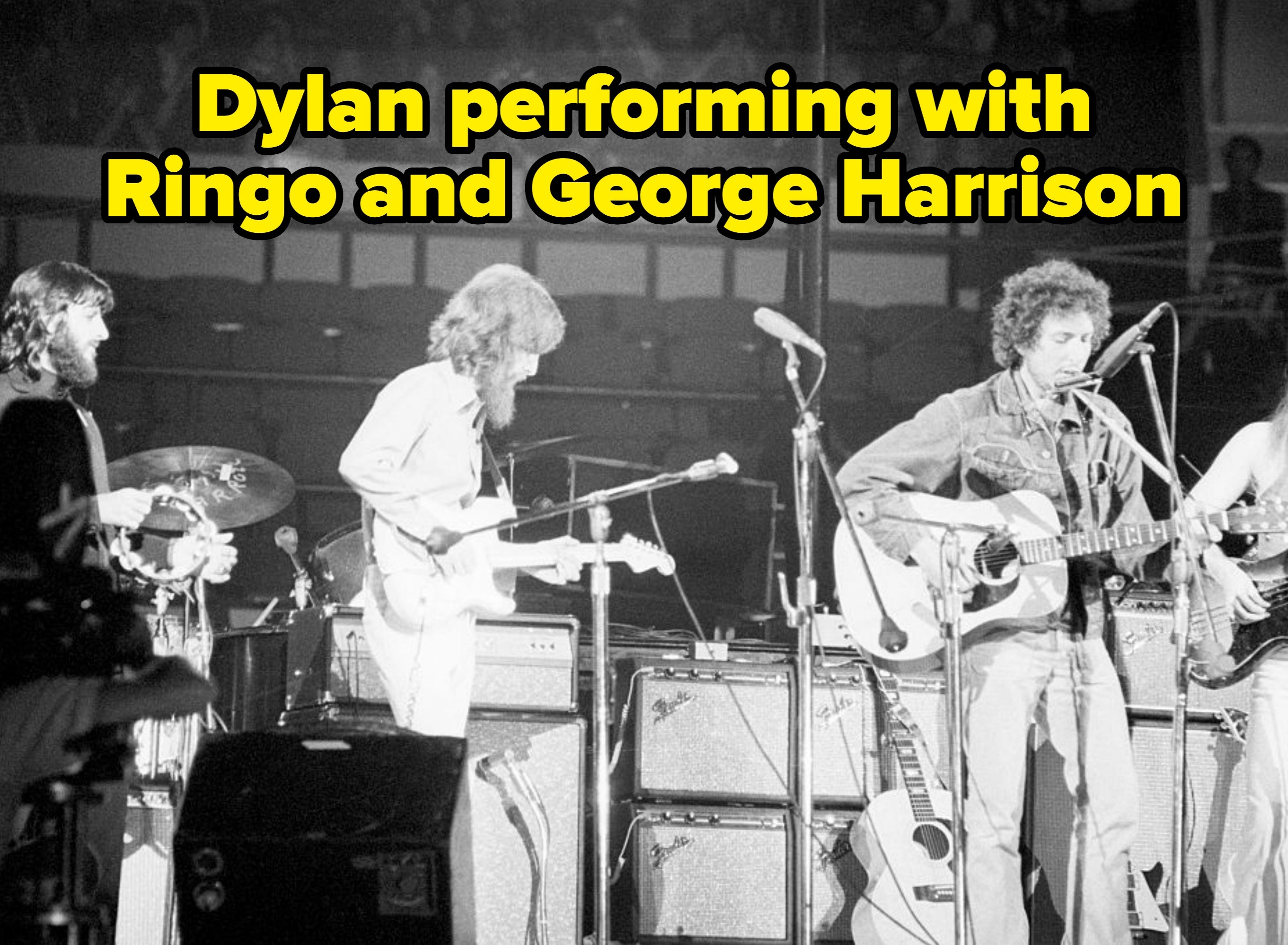 Musicians performing connected  signifier    with guitars and drums, apt  during a concert. Crowd disposable   successful  the background