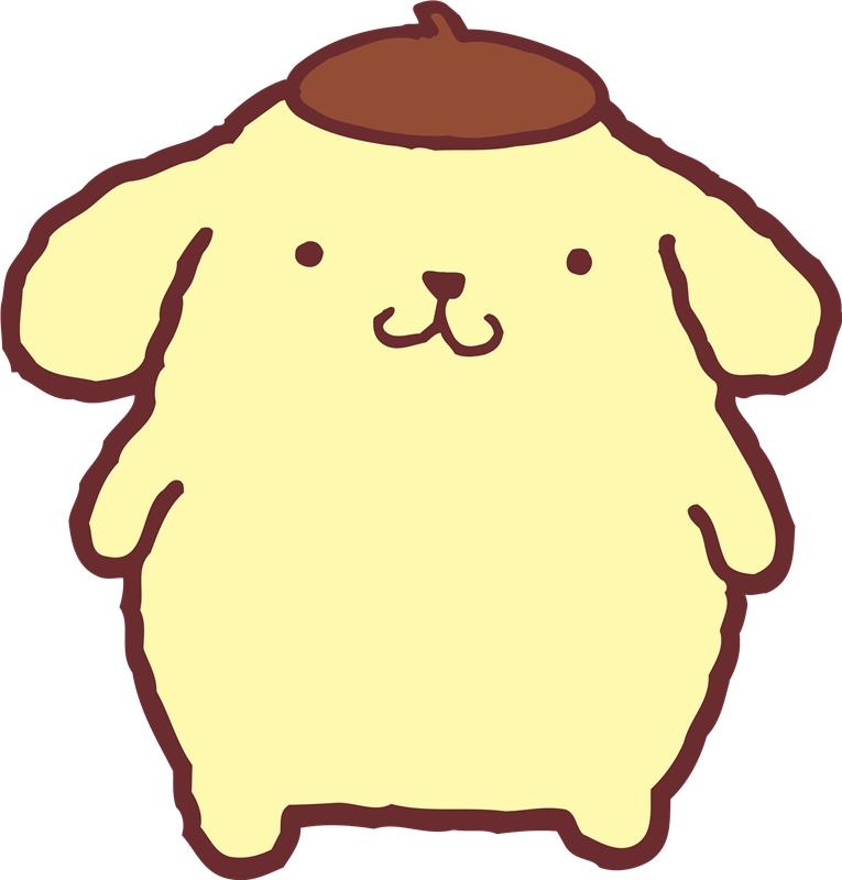 ポムポムプリンのキャラクターが立っているイラスト。丸い体でベレー帽をかぶっている。