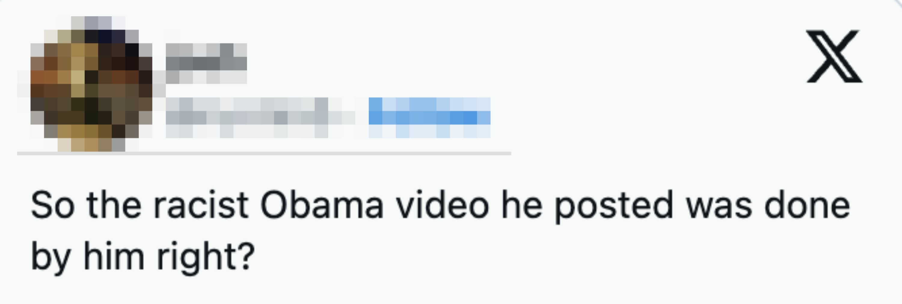 Tweet med spørsmål om en rasistisk video som involverer Obama ble laget av en spesifikk person ved navn Josh med brukernavnet @runnin5