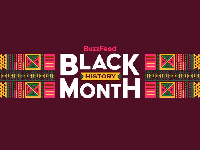 BuzzFeed Black History Month graphic with colorful patterns connected  some  sides