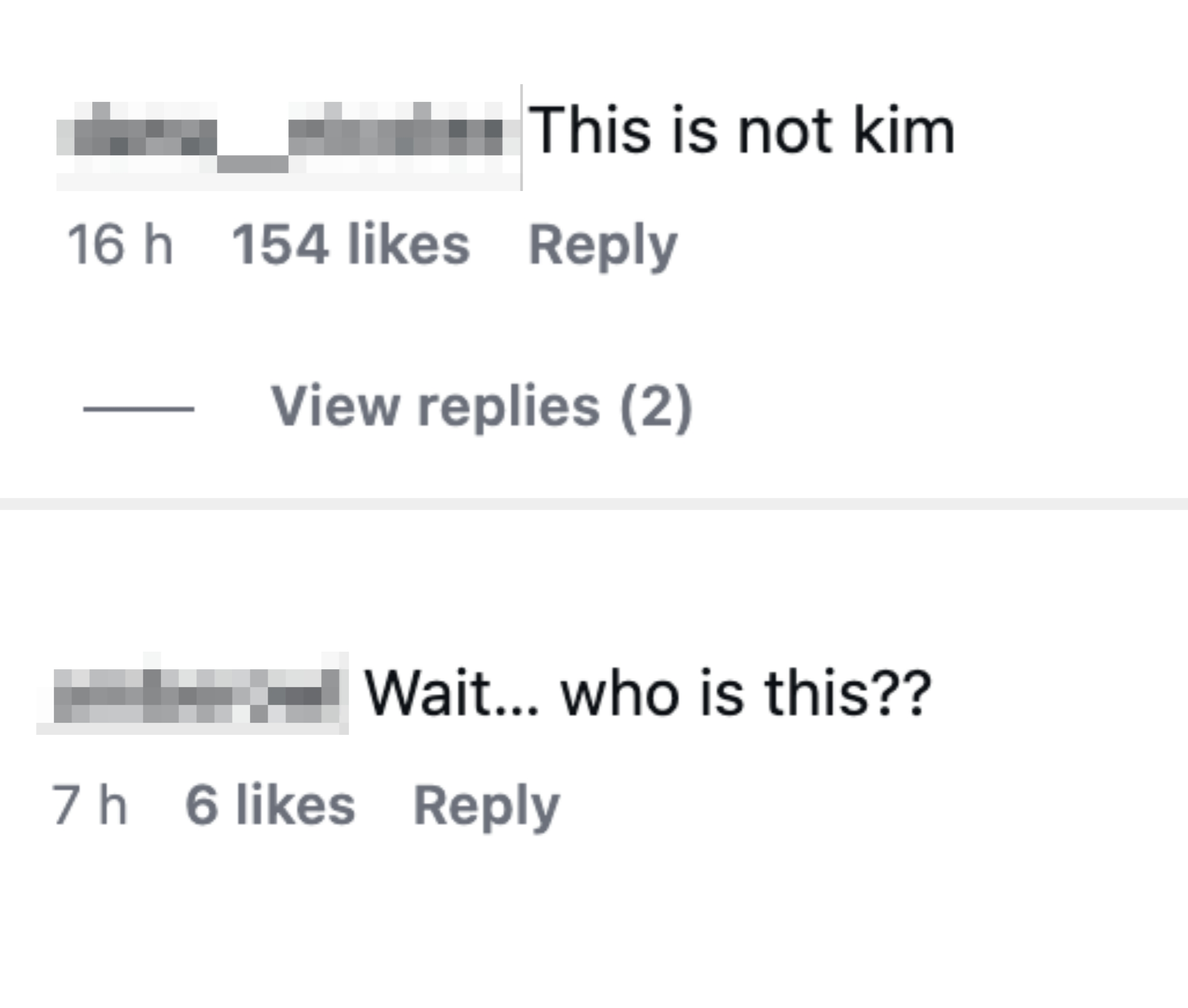 Instagram comments astir  Kim's face