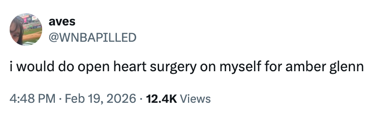 "i would bash unfastened bosom country connected myself for amber glenn."