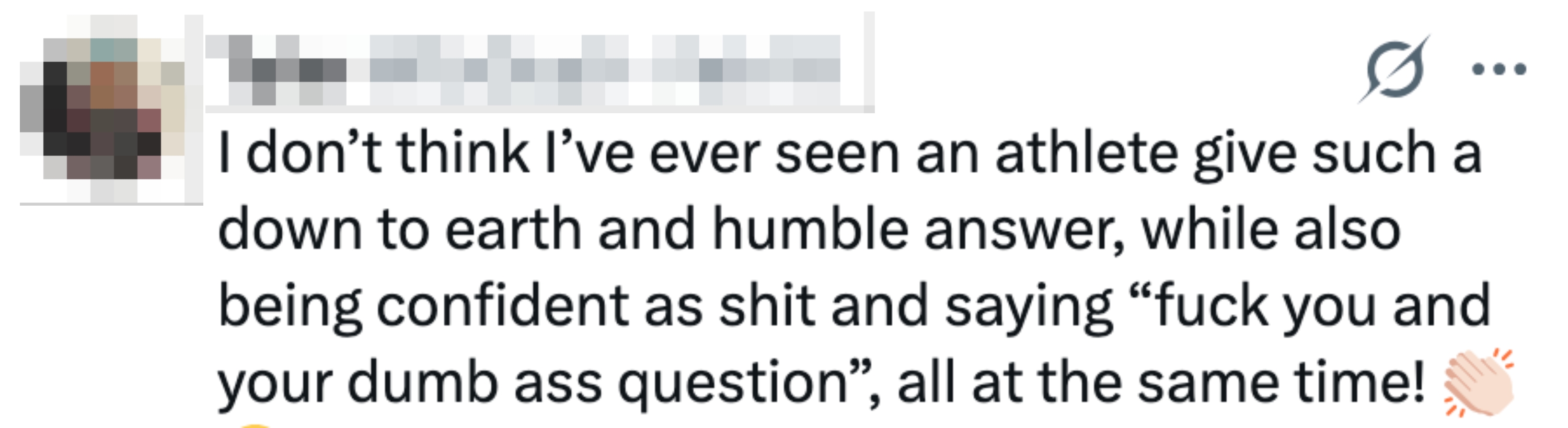 Tweet av Tyler som berømmer en idrettsutøver for et ydmykt, men likevel selvsikkert svar på et spørsmål