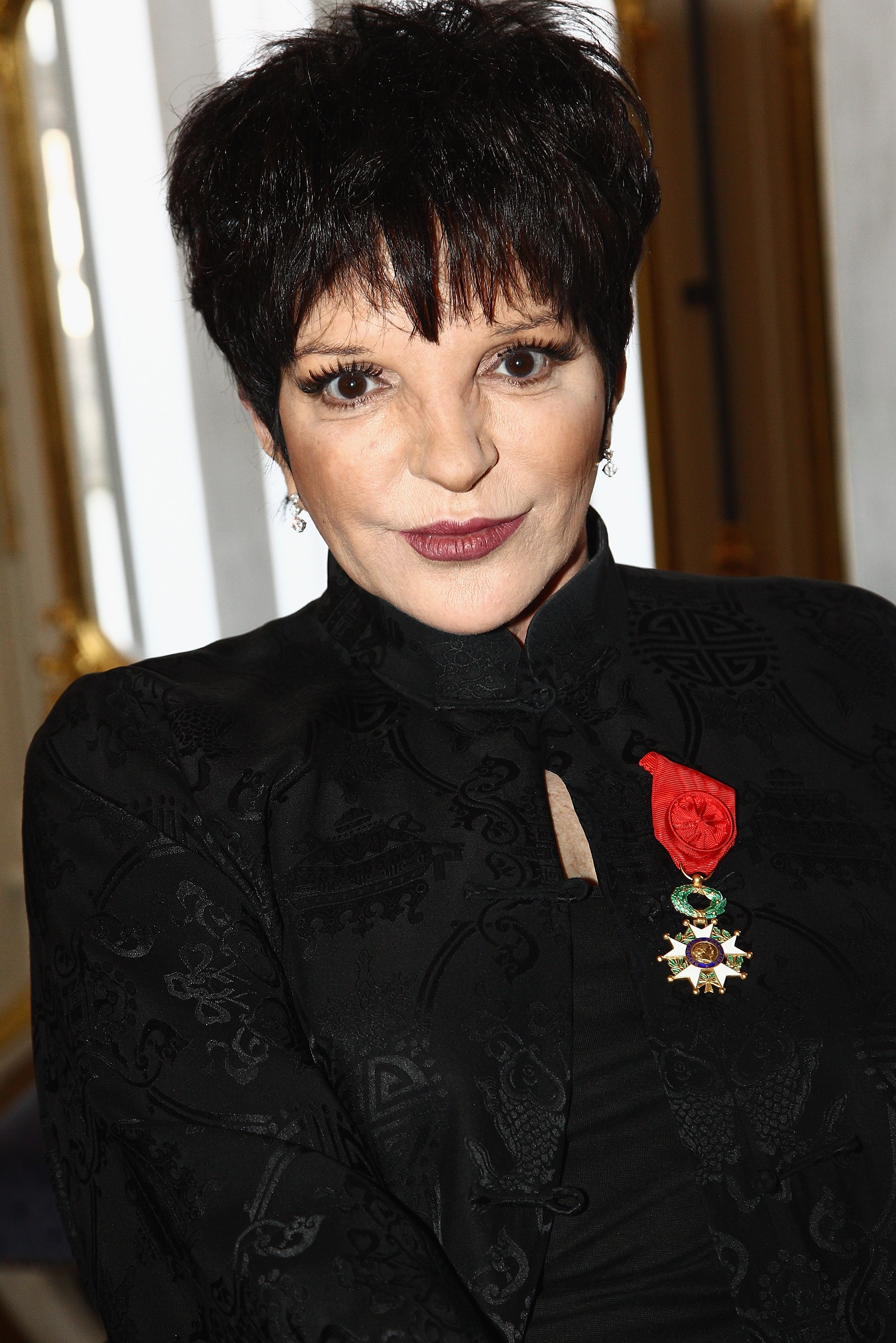 Liza Minnelli successful  ornate outfit with grant  pin displayed connected  the chest, lasting  indoors