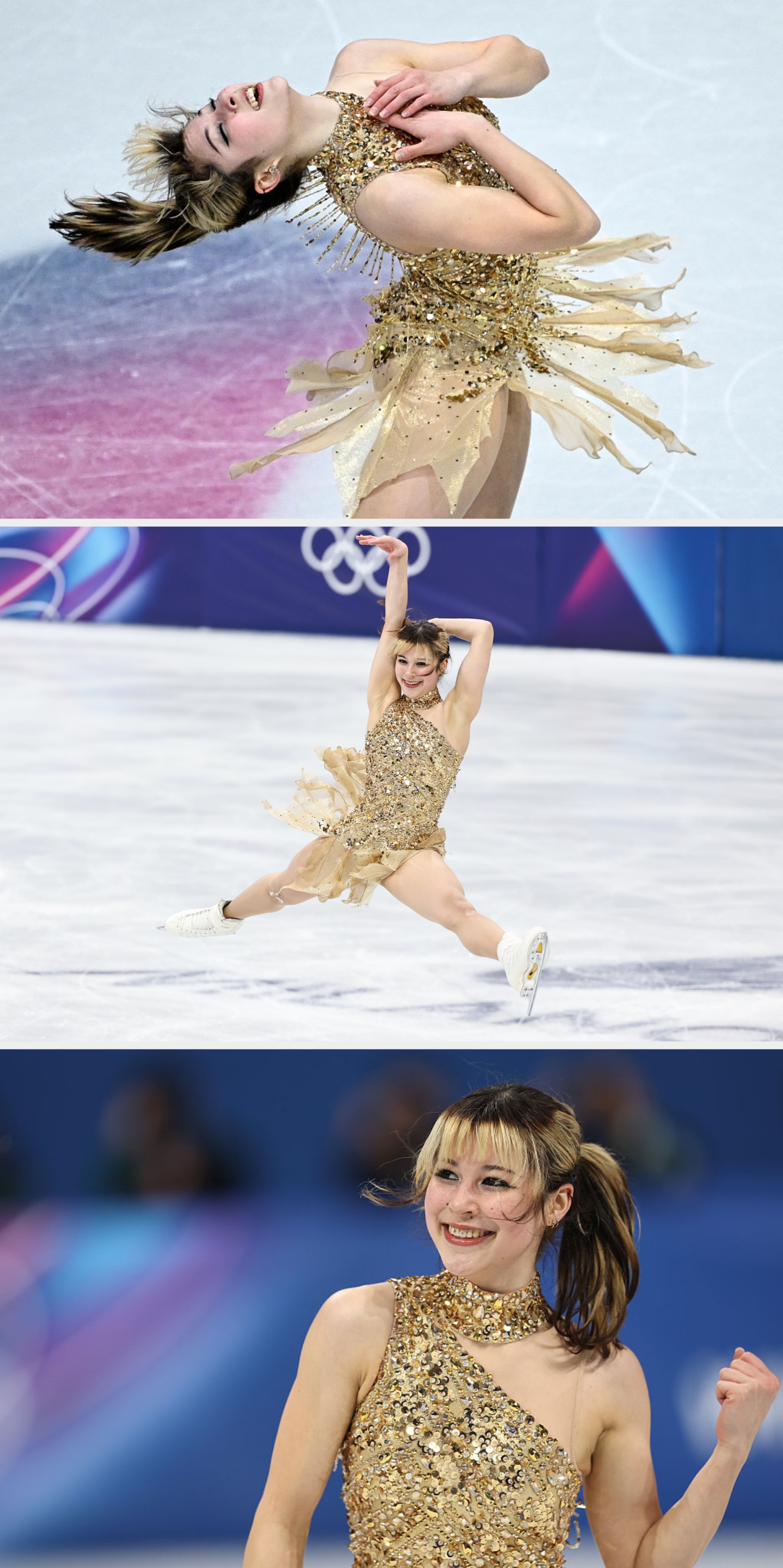 Kunstløper utfører et spinn, iført et glitrende, utsmykket kostyme med intrikate detaljer