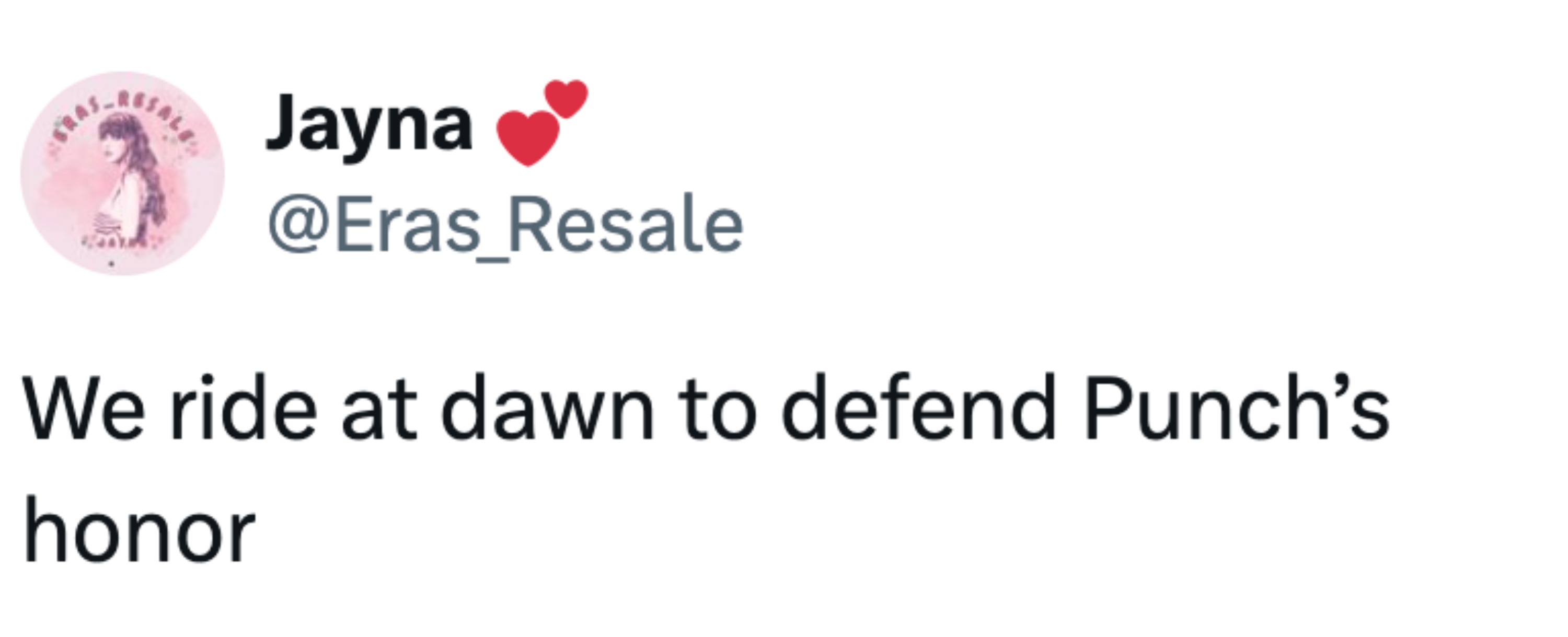 Tweet fra Jayna: "Vi rir ved daggry for å forsvare Punchs ære."