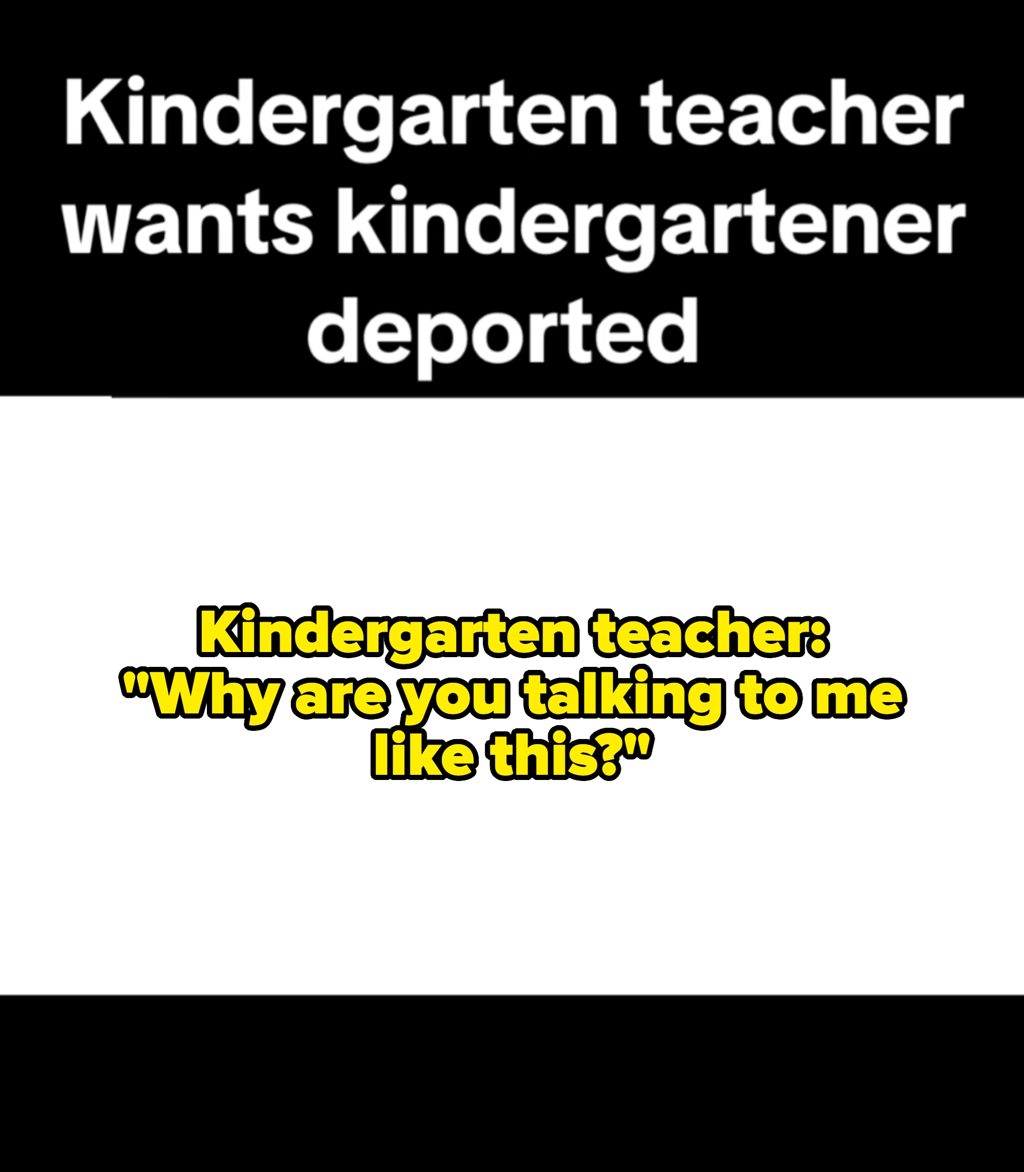 Headlines question   a teacher's tendency  to deport a kindergartener, highlighting "supervisor?" successful  reddish  text