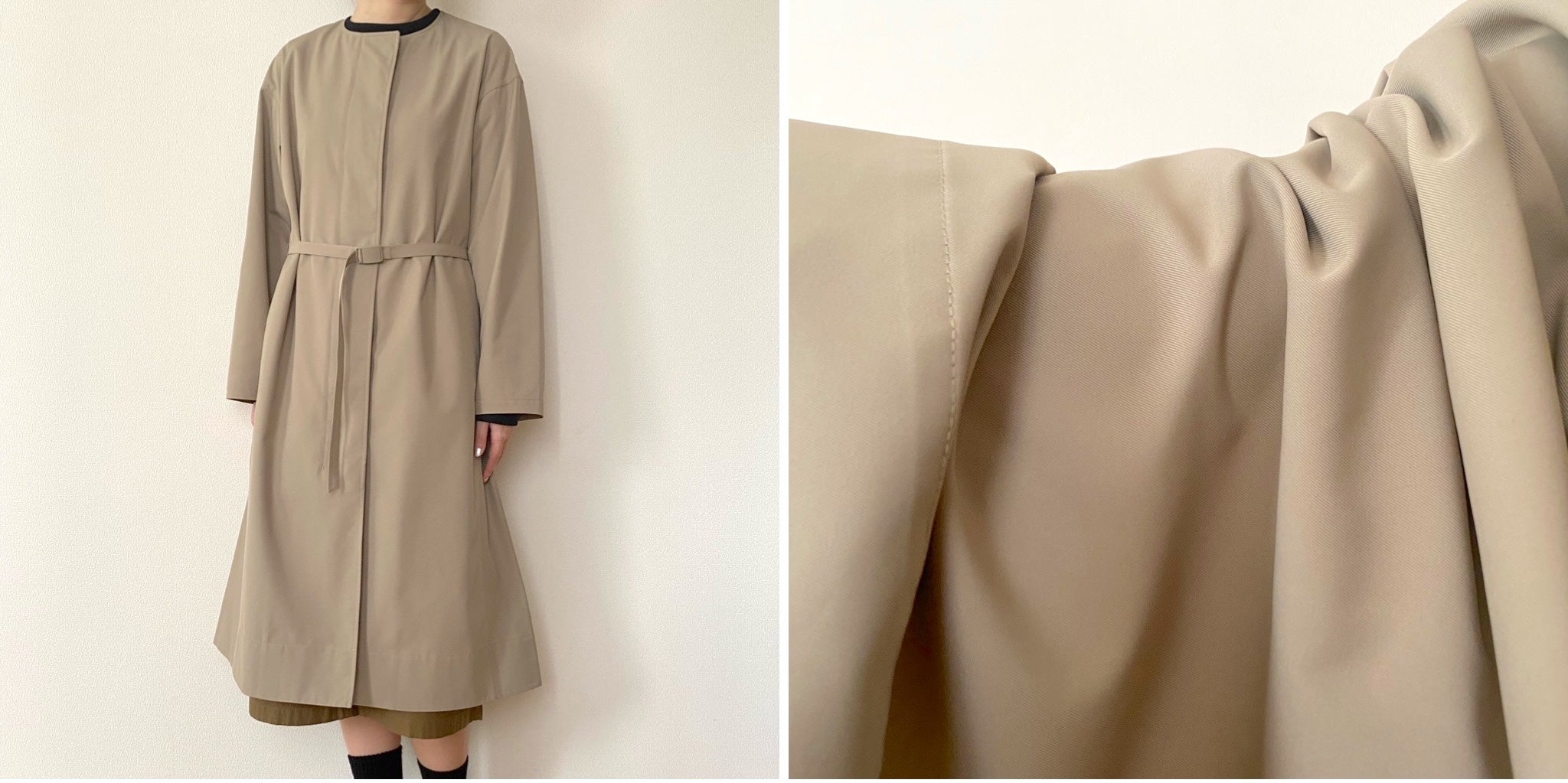 UNIQLO :C ノーカラー ロングコート リラックスフィット　ベージュ XL ユニクロ公式 | ノーカラーロングコート/リラックスフィット(レディース)