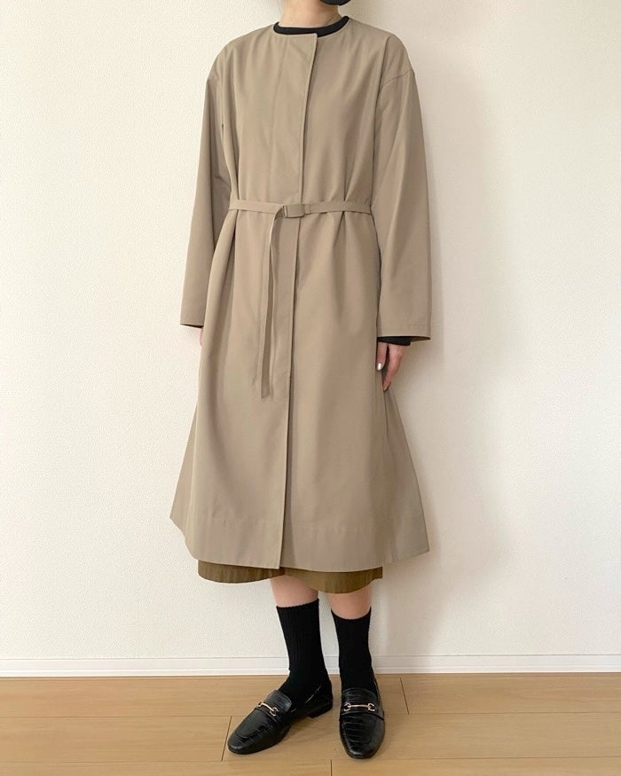 UNIQLO :C ノーカラー ロングコート リラックスフィット　ベージュ XL ユニクロ新作】入学・卒業式もお任せ◎40代の垢抜けを叶える「ノー