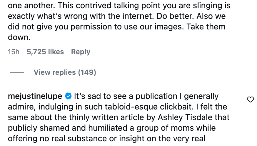 Comment from Justine Lupe criticizing an nonfiction  and defending Kristen