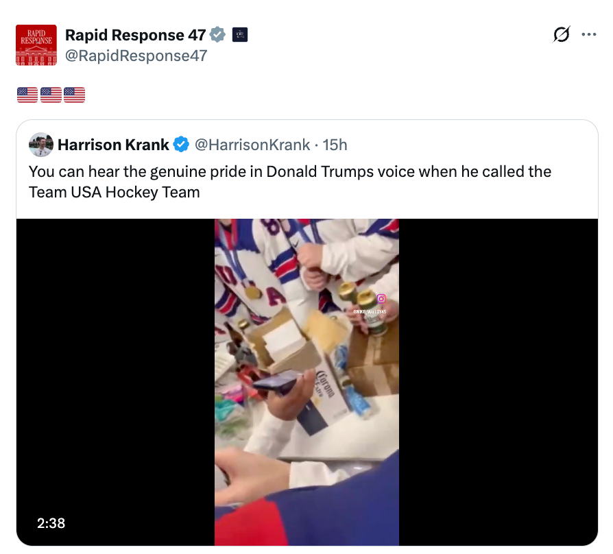 Screenshot of a tweet with a video showing radical successful hockey uniforms. The tweet mentions pridefulness successful Donald Trump's dependable erstwhile calling Team USA Hockey